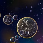 Abstract image of clean looking bubbles floating in a dark space